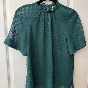 Anthropologie Sheer Teal Textured Dot Blouse
